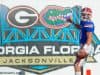 University of Florida receiver Mike McNeely looks back after scoring a touchdown on a fake field goal in a win over the Georgia Bulldogs- Florida Gators football- 1280x852