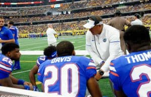 University of Florida running backs coach Ja’Juan Seider coaches his players during the Florida Gators game against the Michigan Wolverines- Florida Gators football- 1280x852