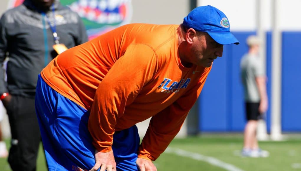 University of Florida special teams coordinator Greg Nord watching the Florida Gators spring practice- Florida Gators football- 1280x852