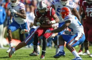 Florida Gators DB Donovan Stiner tackles South Carolina- 1280x853