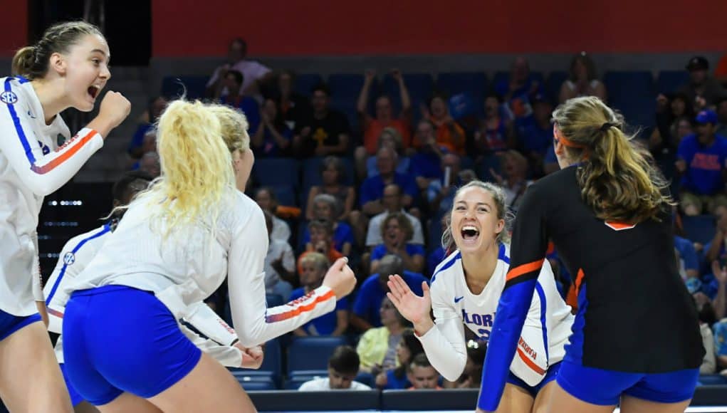 Florida Gators volleyball celebrates a win- 1280x853