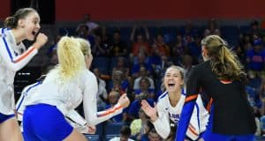 Florida Gators volleyball celebrates a win- 1280x853
