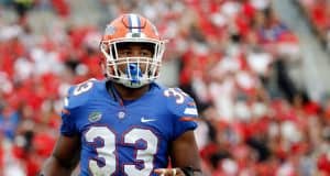 Oct 28, 2017; Jacksonville, FL, USA; Florida Gators linebacker David Reese (33) during the first half at EverBank Field. Mandatory Credit: Kim Klement-USA TODAY Sports