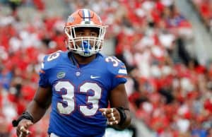 Oct 28, 2017; Jacksonville, FL, USA; Florida Gators linebacker David Reese (33) during the first half at EverBank Field. Mandatory Credit: Kim Klement-USA TODAY Sports