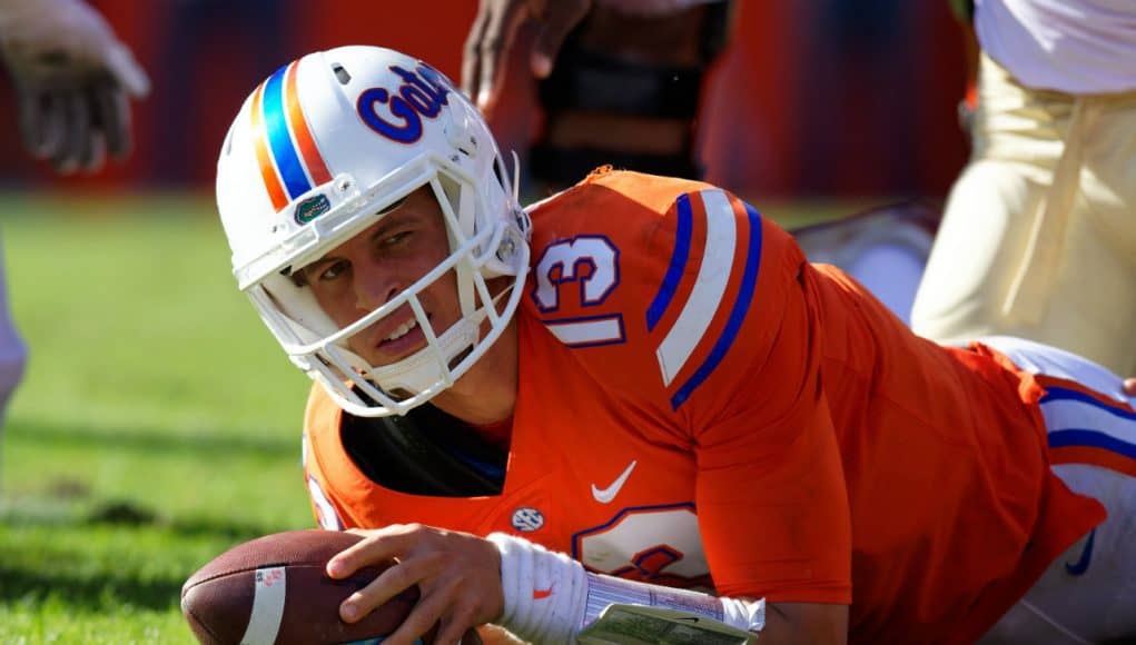 University of Florida Feleipe Franks reacts after he is sacked in a 38-22 loss to Florida State where he turned the ball over four times- Florida Gators football- 1280x853