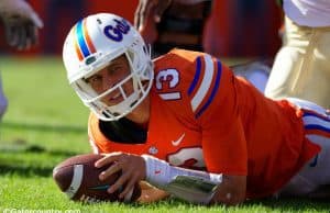University of Florida Feleipe Franks reacts after he is sacked in a 38-22 loss to Florida State where he turned the ball over four times- Florida Gators football- 1280x853
