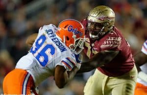 University of Florida defensive lineman CeCe Jefferson rushes the passer in the Florida Gators 2016 matchup with FSU- Florida Gators football- 1280x852