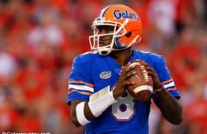 University of Florida quarterback Malik Zaire throws a pass against the Georgia Bulldogs- Florida Gators football- 1280x853