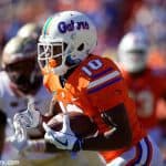 University of Florida receiver Josh Hammond runs after a catch against the Florida State Seminoles- Florida Gators football- 1280x853
