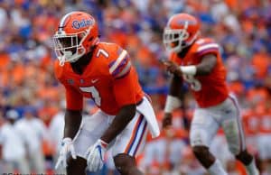 University of Florida senior defensive back Duke Dawson lines up against a receiver in a win over the Vanderbilt Commodores- Florida Gators football- 1280x852