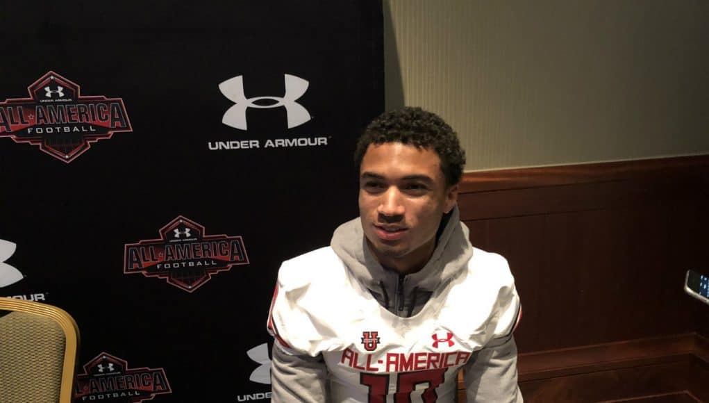 American Heritage receiver Anthony Schwartz fields questions from reporters at the Under Armour All-American Game- Florida Gators recruiting- 1280x960