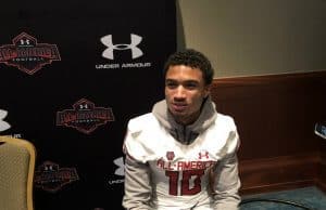 American Heritage receiver Anthony Schwartz fields questions from reporters at the Under Armour All-American Game- Florida Gators recruiting- 1280x960