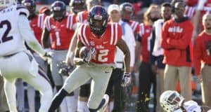 Nov 26, 2016; Oxford, MS, USA; Mississippi Rebels wide receiver Van Jefferson (12) carries the ball during the first quarter of the game against the Mississippi State Bulldogs at Vaught-Hemingway Stadium. Mandatory Credit: Matt Bush-USA TODAY Sports