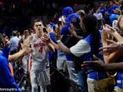 University of Florida Gators guard Egor Koulechov celebrates the Florida Gators 81-74 win over Vanderbilt- Florida Gators basketball- 1280x852