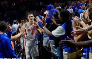 University of Florida Gators guard Egor Koulechov celebrates the Florida Gators 81-74 win over Vanderbilt- Florida Gators basketball- 1280x852