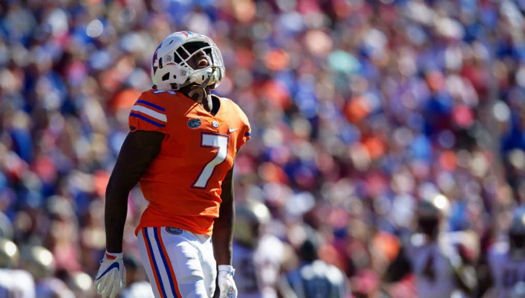 University of Florida defensive back Duke Dawson reacts to a pass breakup against Florida State- Florida Gators football- 1280x853