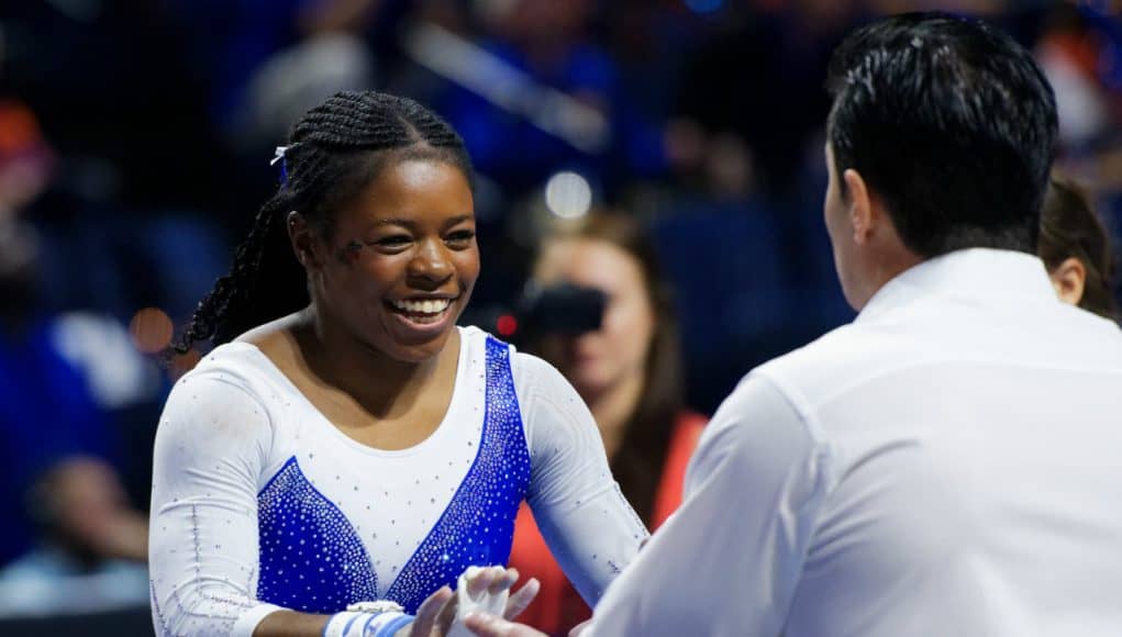 Florida Gators Gymnastics celebrate against Alabama- 1280x853