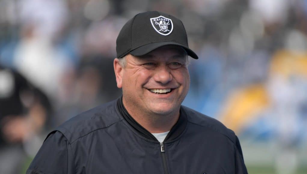 Dec 31, 2017; Carson, CA, USA; Oakland Raiders linebackers coach Sal Sunseri reacts during an NFL football game against the Los Angeles Chargers at StubHub Center. Mandatory Credit: Kirby Lee-USA TODAY Sports