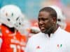 Nov 21, 2015; Miami Gardens, FL, USA; Miami Hurricanes interim head coach Larry Scott talks with his players before a game against the Georgia Tech Yellow Jackets at Sun Life Stadium. Mandatory Credit: Steve Mitchell-USA TODAY Sports