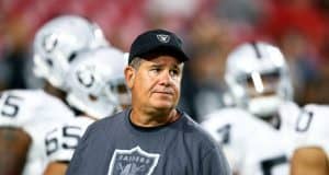 Aug 12, 2016; Glendale, AZ, USA; Oakland Raiders linebackers coach Sal Sunseri against the Arizona Cardinals during a preseason game at University of Phoenix Stadium. Mandatory Credit: Mark J. Rebilas-USA TODAY Sports