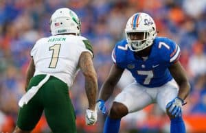 University of Florida Gators defensive back Duke Dawson lines up in coverage against the UAB Blazers- Florida Gators football- 1280x853