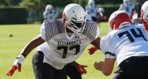 University of Florida Gators recruit offensive tackle Richard Gouraige during the first day of practice for the 2017 Under Armour All-America- Florida Gators recruiting- 1280x854