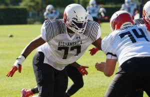 University of Florida Gators recruit offensive tackle Richard Gouraige during the first day of practice for the 2017 Under Armour All-America- Florida Gators recruiting- 1280x854