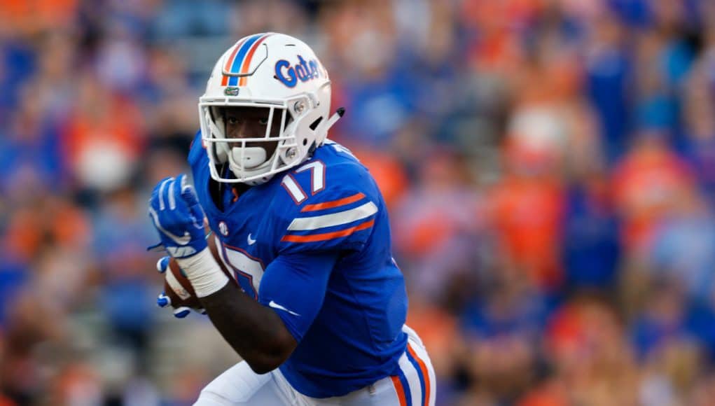 University of Florida athlete Kadarius Toney carries the ball in a win over the UAB Blazers in 2017- Florida Gators football- 1280x853