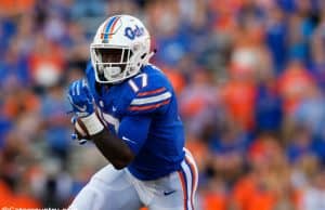 University of Florida athlete Kadarius Toney carries the ball in a win over the UAB Blazers in 2017- Florida Gators football- 1280x853