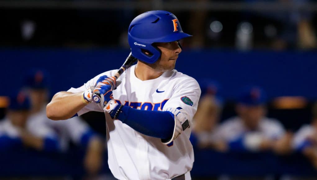 University of Florida infielder Jonathan India in his stance during the Florida Gators 2018 season opener against Siena- Florida Gators baseball- 1280x853