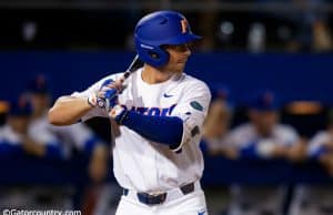 University of Florida infielder Jonathan India in his stance during the Florida Gators 2018 season opener against Siena- Florida Gators baseball- 1280x853