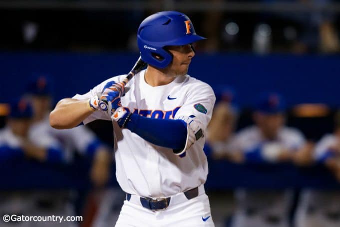 University of Florida infielder Jonathan India in his stance during the Florida Gators 2018 season opener against Siena- Florida Gators baseball- 1280x853