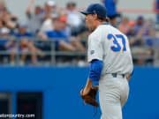 University of Florida pitcher Jackson Kowar reacts after ending the fourth inning with a strikeout against Wake Forest in the Gainesville Super Regional- Florida Gators baseball- 1280x852