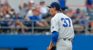 University of Florida pitcher Jackson Kowar reacts after ending the fourth inning with a strikeout against Wake Forest in the Gainesville Super Regional- Florida Gators baseball- 1280x852