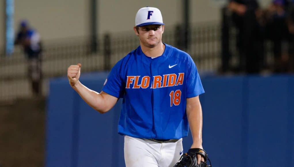 University of Florida pitcher Tyler Dyson walks off the mound after a strikeout against Wake Forest in the Super Regional- Florida Gators baseball- 1280x852