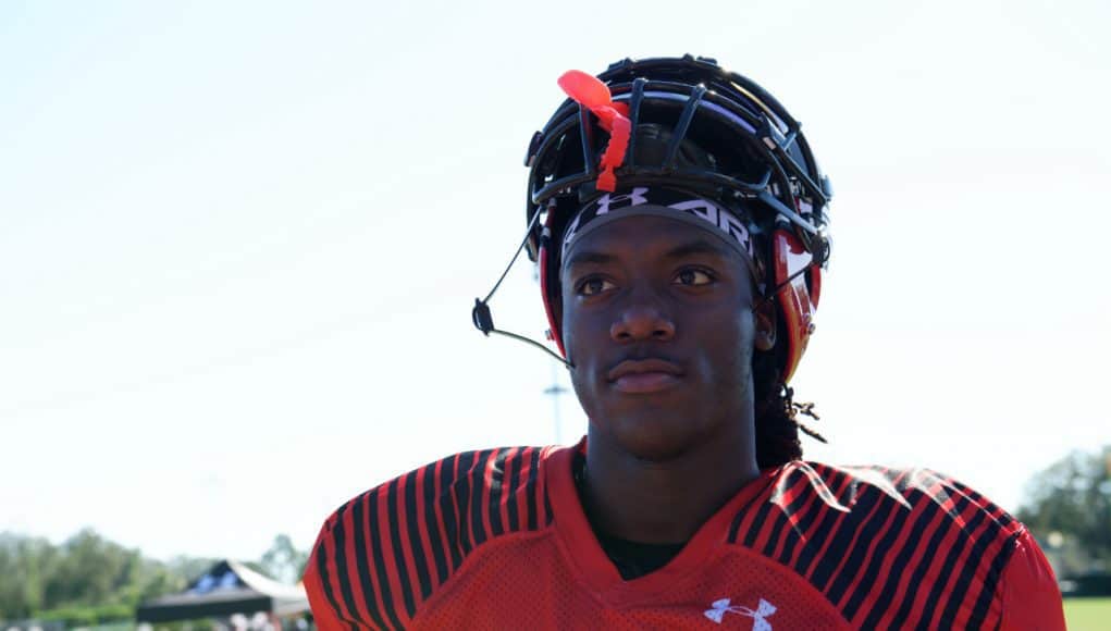 University of Florida quarterback Emory Jones walks off of the practice field after the third day of practices at the Under Armour All-American Game- Florida Gators football- 1280x853