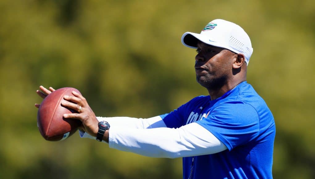 Florida Gators defensive backs coach Charlton Warren at spring practice 2018-1280x853