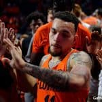 Florida Gators guard Chris Chiozza celebrates after beating Kentucky for senior day-1280x852