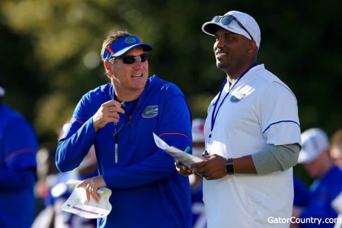 Florida Gators head coach Dan Mullen and quarterbacks coach Brian Johnson- 1280x853