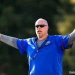 Florida Gators offensive line coach John Hevesy coaching at spring practice 2018- 1280x853
