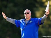 Florida Gators offensive line coach John Hevesy coaching at spring practice 2018- 1280x853