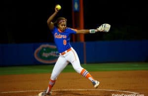 Florida Gators softball pitcher Aleshia Ocasio pitches against Texas A&M- 1280x853