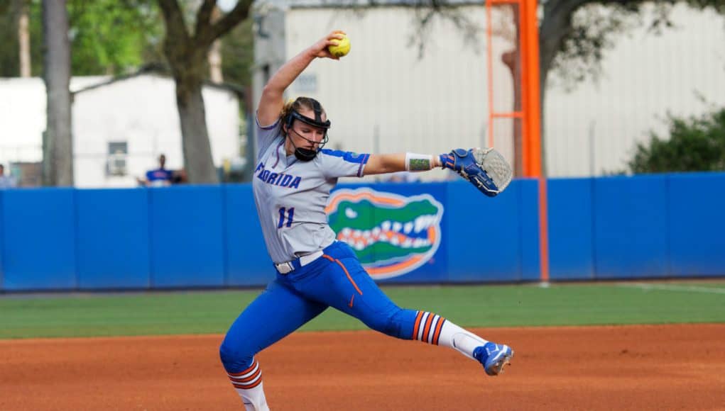 Florida Gators softball pitcher Kelly Barnhill pitches against Iowa State- 1280x853