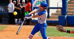 Florida Gators softball player Hannah Adams hits against Maryland in 2018-1280x853