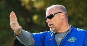 Offensive line coach John Hevesy during Florida Gators spring practice 2018-1280x853