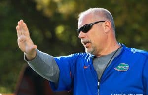 Offensive line coach John Hevesy during Florida Gators spring practice 2018-1280x853