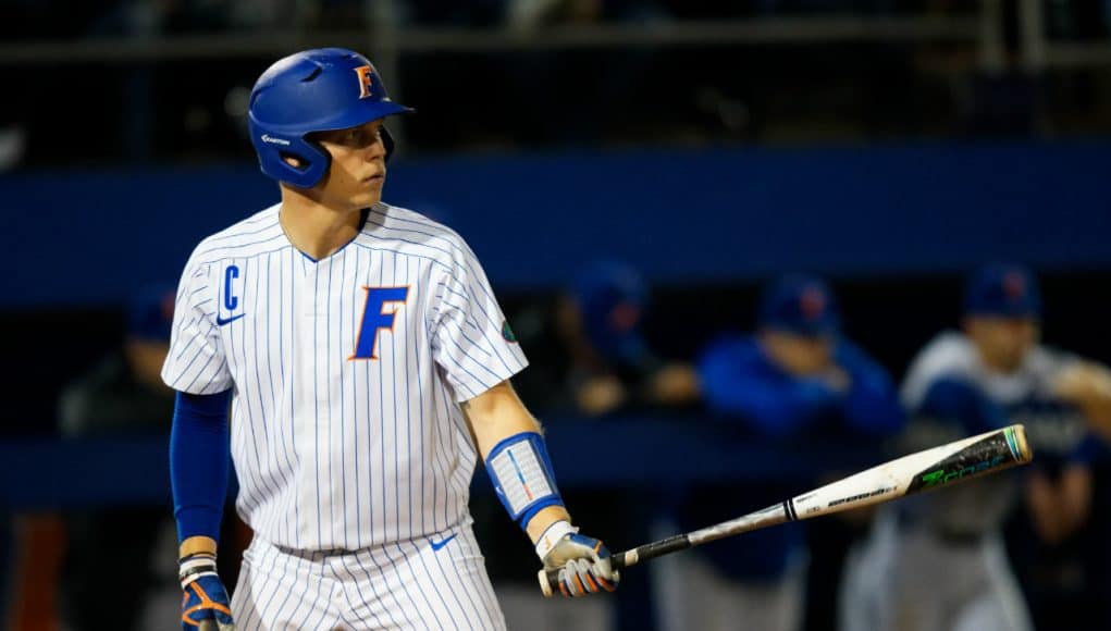 University of Florida catcher JJ Schwarz gets ready in the box in a home win over the Florida State Seminoles- Florida Gators baseball- 1280x853