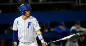 University of Florida catcher JJ Schwarz gets ready in the box in a home win over the Florida State Seminoles- Florida Gators baseball- 1280x853