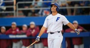 University of Florida first baseman Keenan Bell reacts after striking out against the Florida State Seminoles- Florida Gators baseball- 1280x853