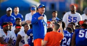 University of Florida head coach Dan Mullen address his football team after the first spring practice of camp- Florida Gators football- 1280x853